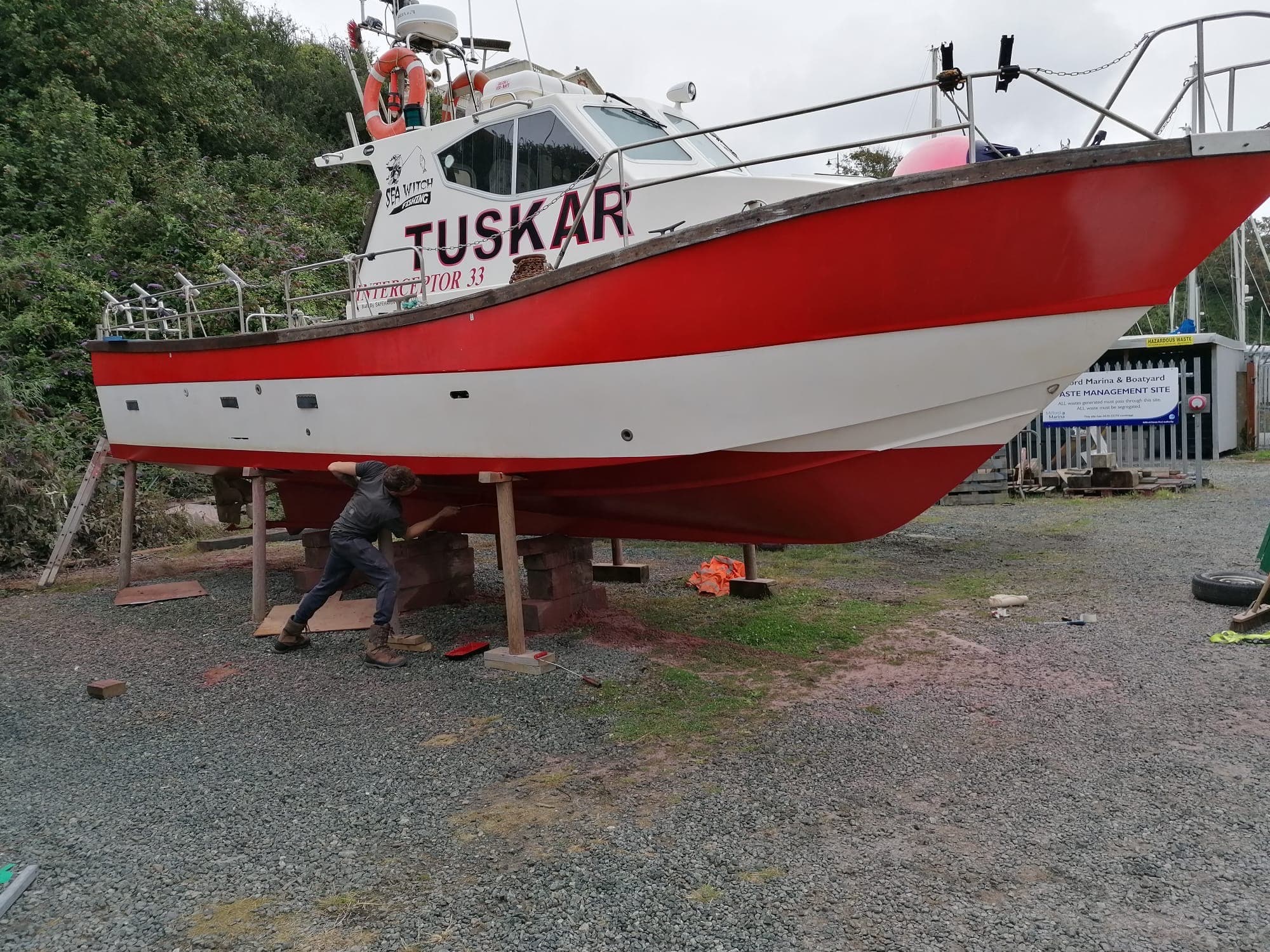 The new Tuskar 3 hull on the hard, being prepared for the new season